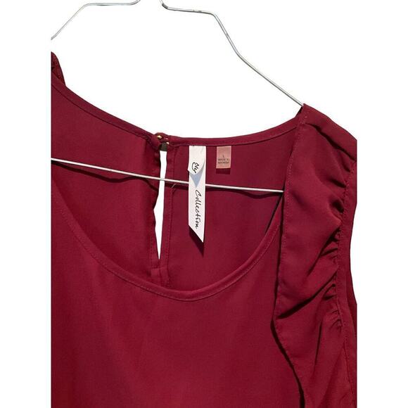 NY Collection Top Women's Large Burgundy Round Neck Cold Shoulder Keyhole Back - Picture 3 of 5